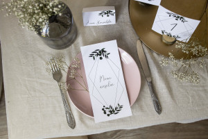 Menu weselne Geometryczny Ruscus