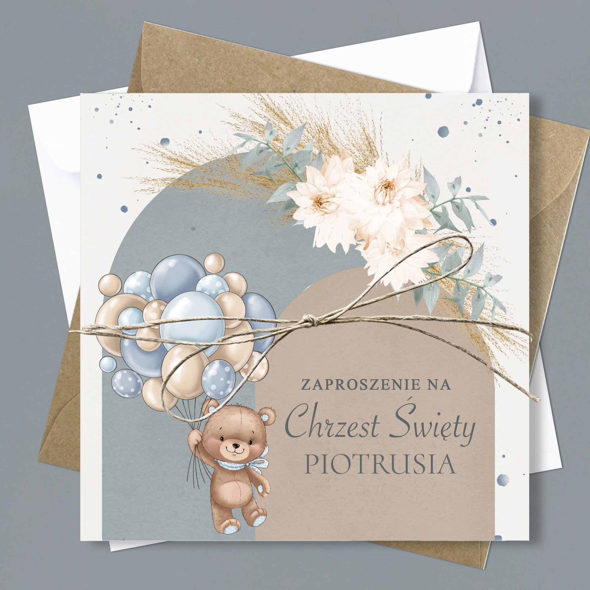 Zaproszenie na Chrzest Święty - KREATOR - Teddy Bear Blue