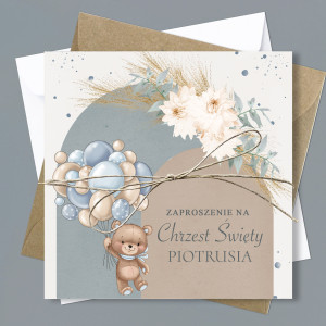 Zaproszenie na Chrzest Święty - KREATOR - Teddy Bear Blue
