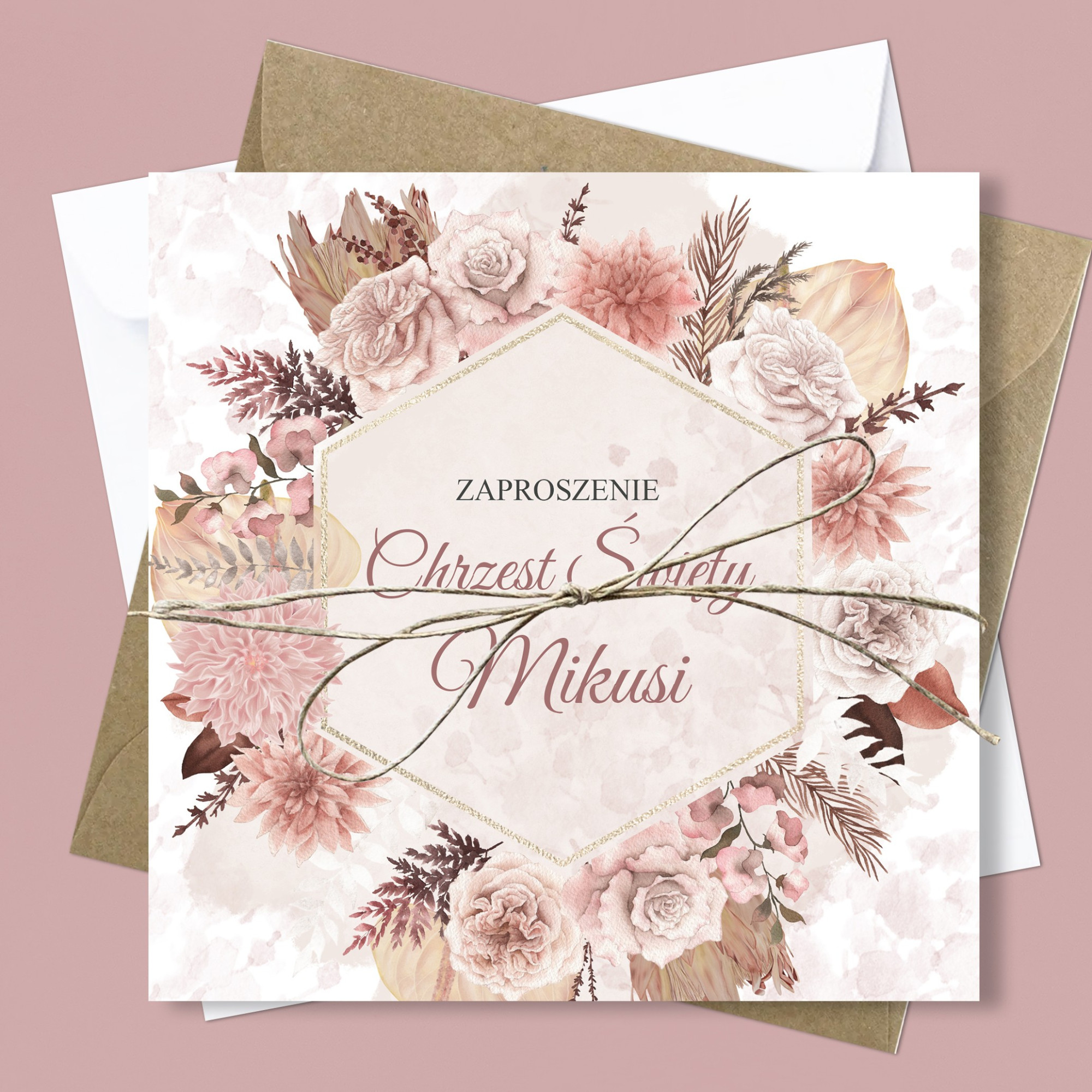 Zaproszenie na Chrzest Święty - KREATOR - Boho Flowers