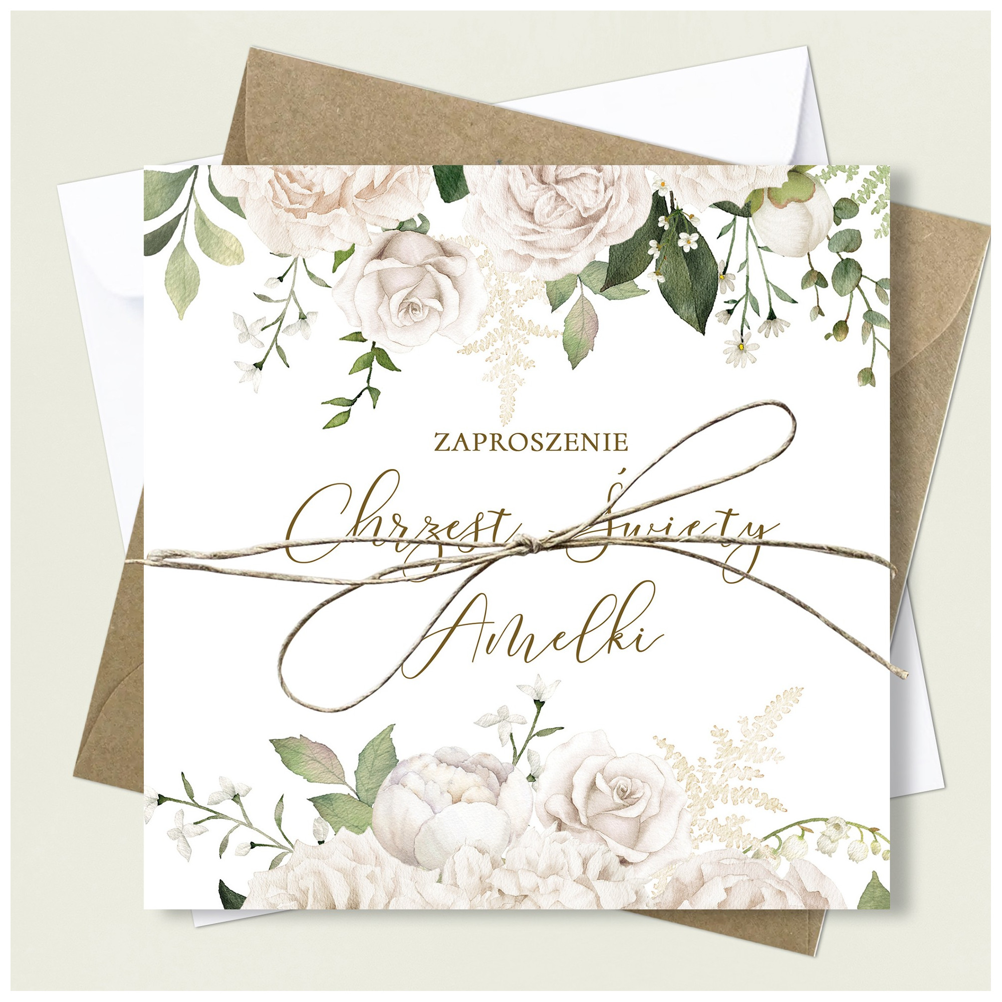 Zaproszenie na Chrzest Święty - KREATOR - White Peonies