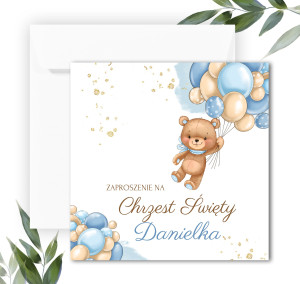 Zaproszenia na Chrzest Święty Niebieskie Misie 24H