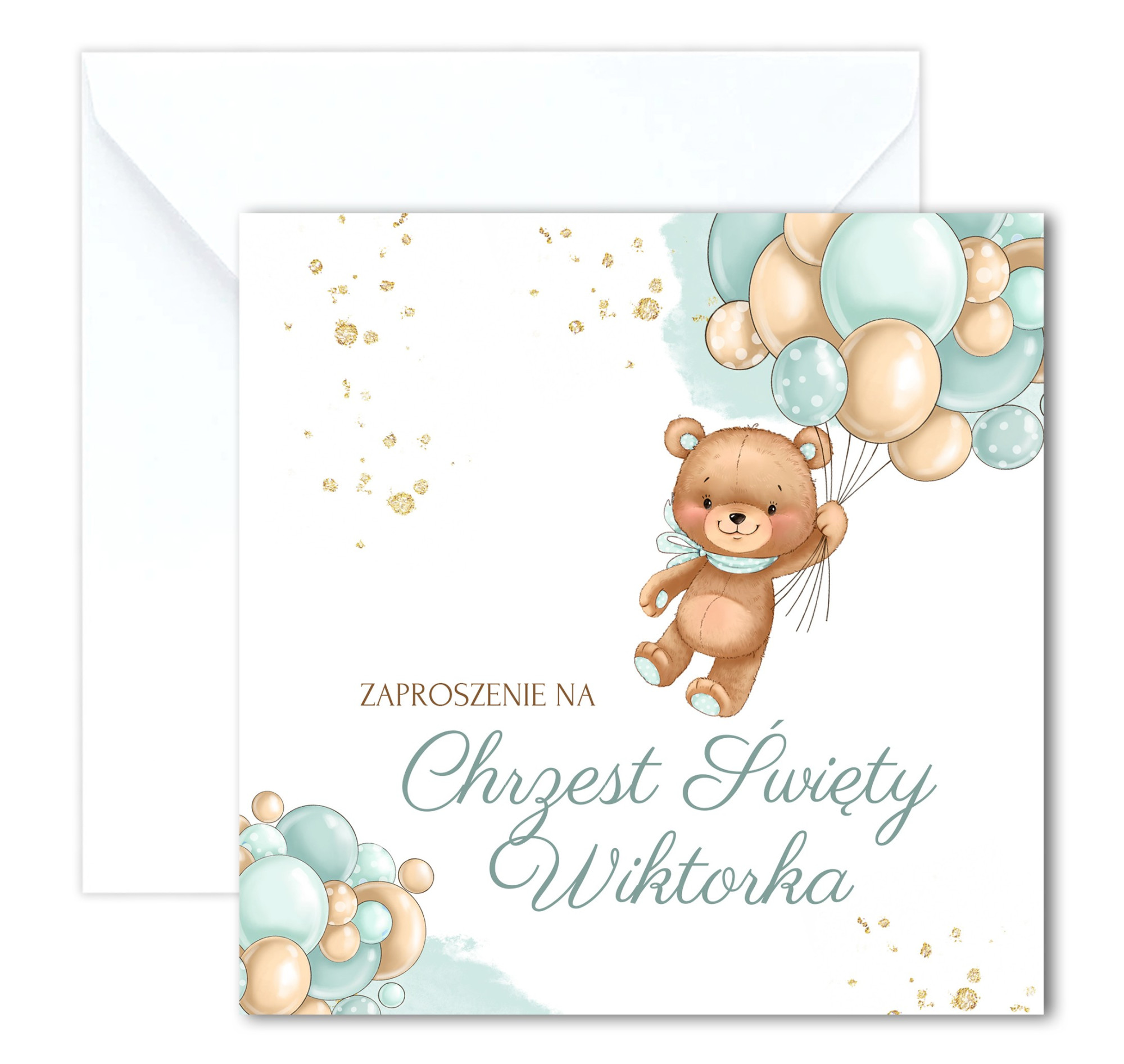 Zaproszenia na Chrzest Święty Miętowe Misie 24H