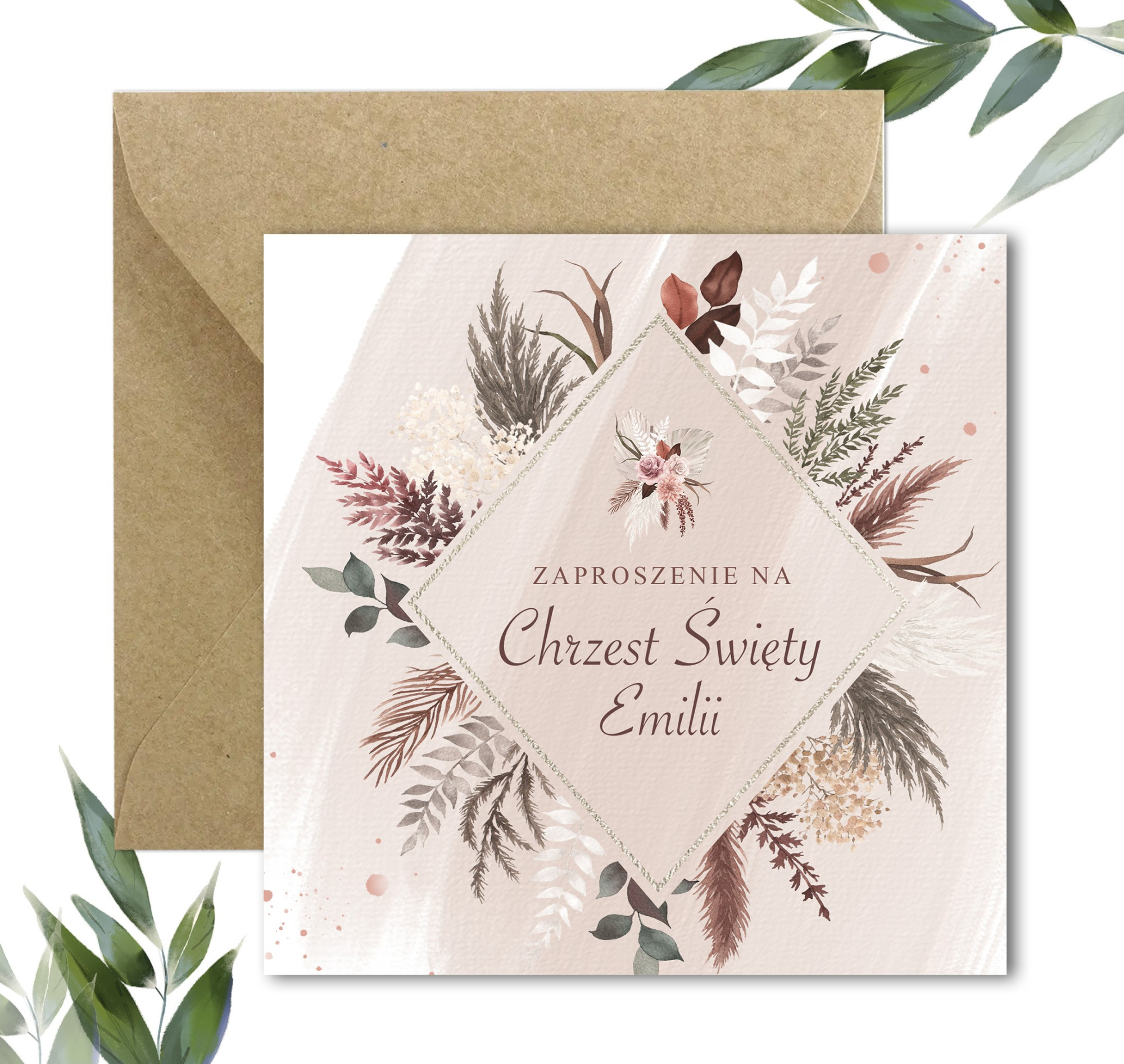 Zaproszenia na Chrzest Święty Boho Flowers 24H