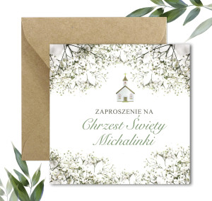Zaproszenia na Chrzest Święty Gipsówka Green 24H