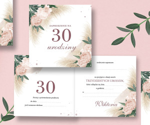 Zaproszenia 24h Urodzinowe Floral Pampas 18 20 30 40 50 60 70 80 90 100 Urodziny