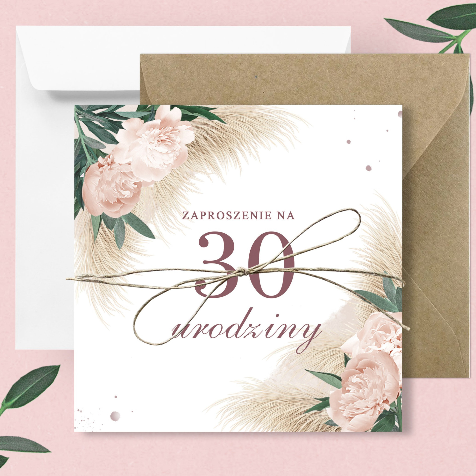Zaproszenia 24h Urodzinowe Floral Pampas 18 20 30 40 50 60 70 80 90 100 Urodziny