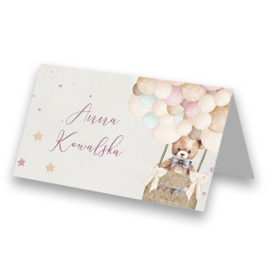 Winietki na Chrzest Święty Boho Miś Pink Realizacja w 24h