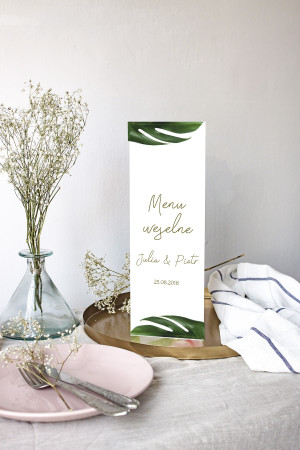 Menu weselne składane wolnostojące Monstera