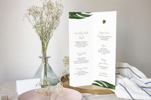 Menu weselne składane wolnostojące Monstera