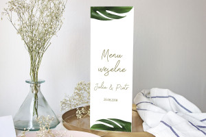 Menu weselne składane wolnostojące Monstera