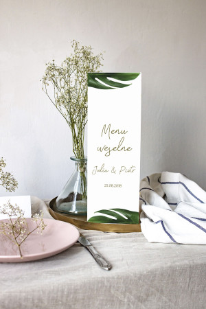 Menu weselne składane wolnostojące Monstera