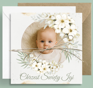 Zaproszenie na Chrzest Święty - KREATOR - White Flowers - ze Zdjęciem