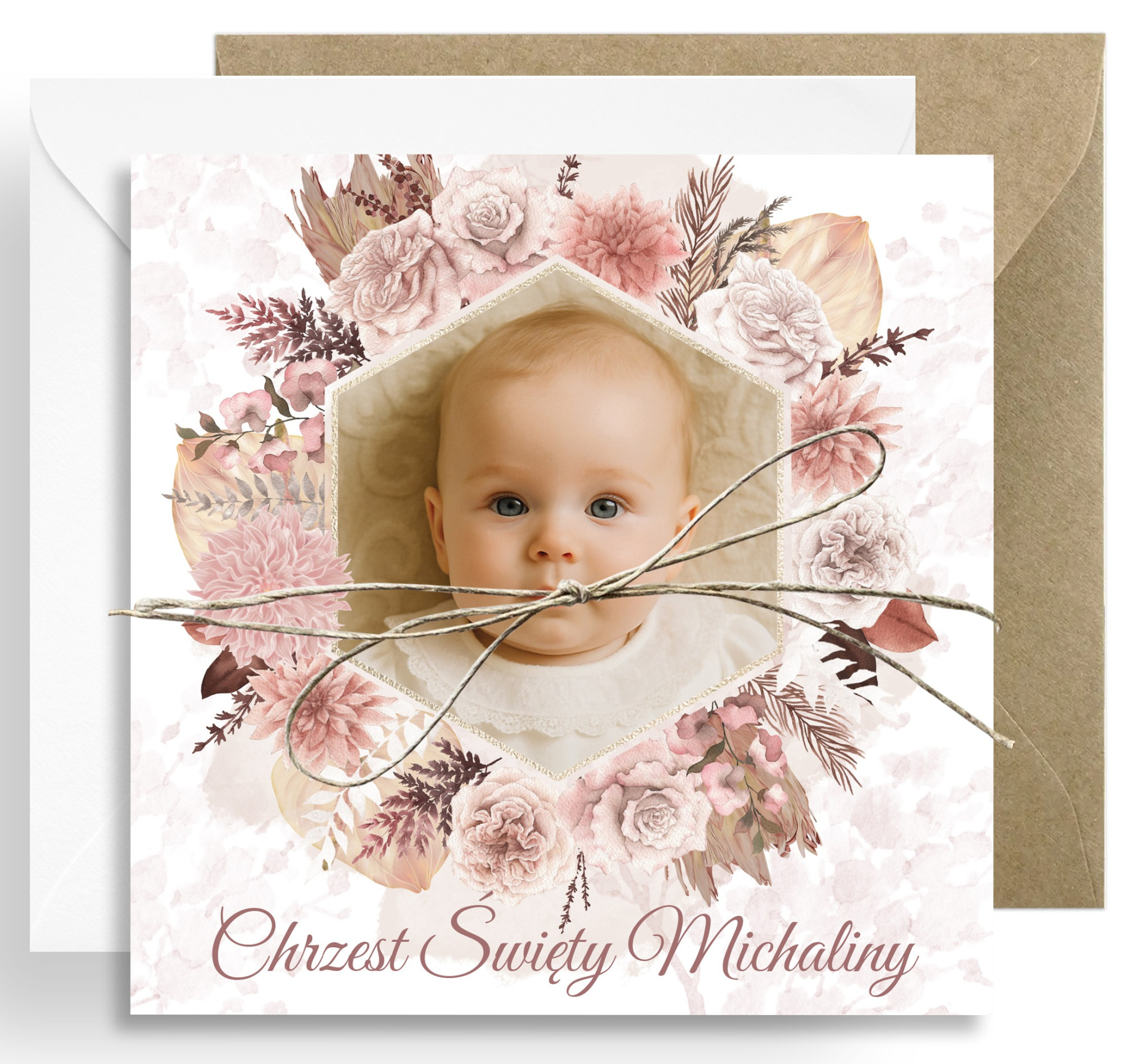 Zaproszenie na Chrzest Święty - KREATOR - Boho Flowers - ze Zdjęciem