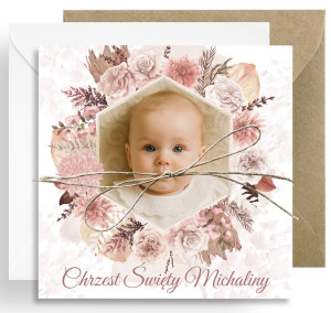 Zaproszenie na Chrzest Święty - KREATOR - Boho Flowers - ze Zdjęciem