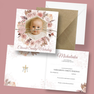 Zaproszenie na Chrzest Święty - KREATOR - Boho Flowers - ze Zdjęciem