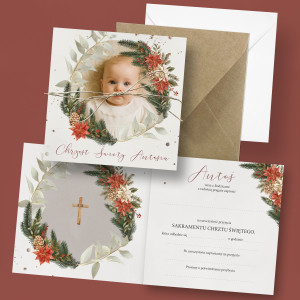 Zaproszenie na Chrzest Święty - KREATOR - Rustic Christmas - Ze zdjęciem