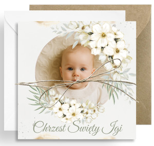 Zaproszenie na Chrzest Święty - KREATOR - White Flowers - ze Zdjęciem