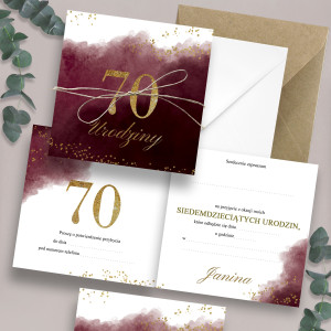 Zaproszenia 24h Urodzinowe Gold Burgundy 18 20 30 40 50 60 70 80 90 100 Urodziny