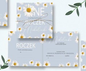 Zaproszenia Daisy Blue 24h na Pierwsze Urodziny Roczek Dziecka