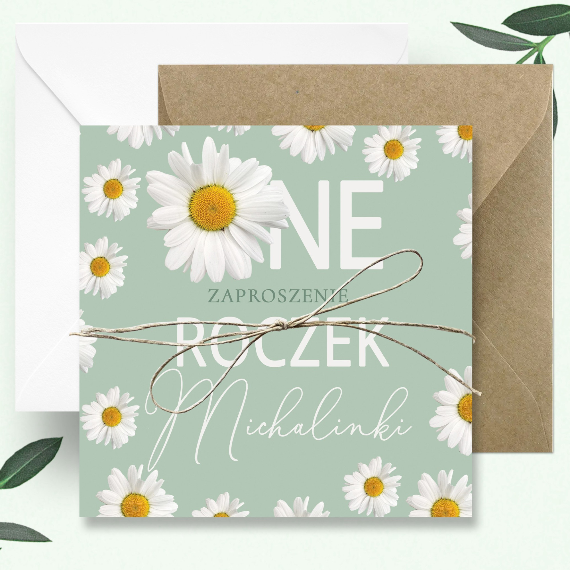 Zaproszenia Daisy Sage 24h na Pierwsze Urodziny Roczek Dziecka