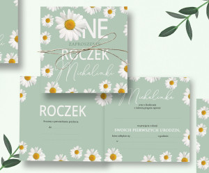Zaproszenia Daisy Sage 24h na Pierwsze Urodziny Roczek Dziecka