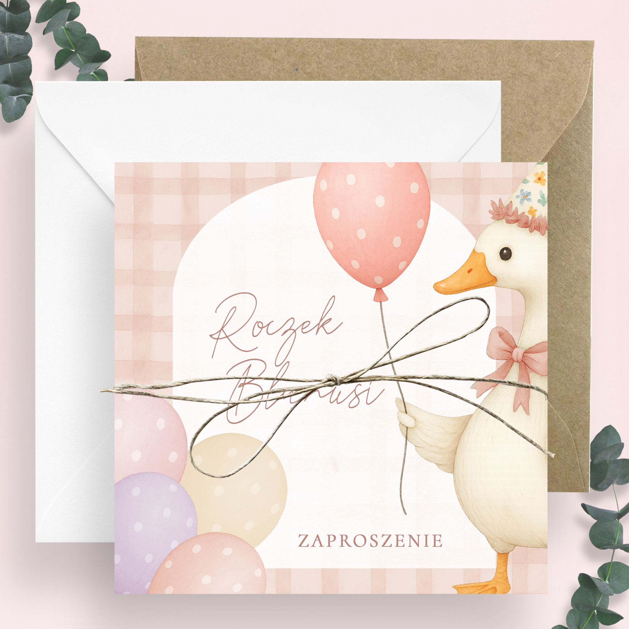 Zaproszenia Little Goose Pink 24h na Pierwsze Urodziny Roczek Dziecka