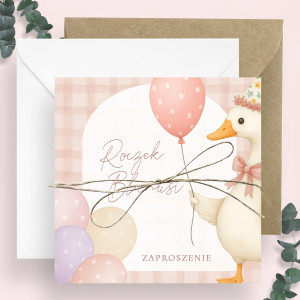 Zaproszenia Little Goose Pink 24h na Pierwsze Urodziny Roczek Dziecka