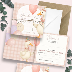 Zaproszenia Little Goose Pink 24h na Pierwsze Urodziny Roczek Dziecka