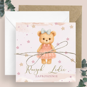 Zaproszenia Miś w Sukience 24h na Pierwsze Urodziny Roczek Dziecka