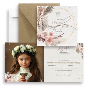 Zaproszenia na Komunię Świętą Komunijne Boho Wreath | ze zdjęciem KREATOR