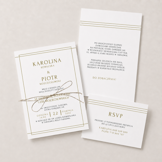 Zaproszenie ślubne z RSVP Minimal Gold
