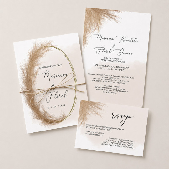 Zaproszenie ślubne z RSVP Minimal Pampas