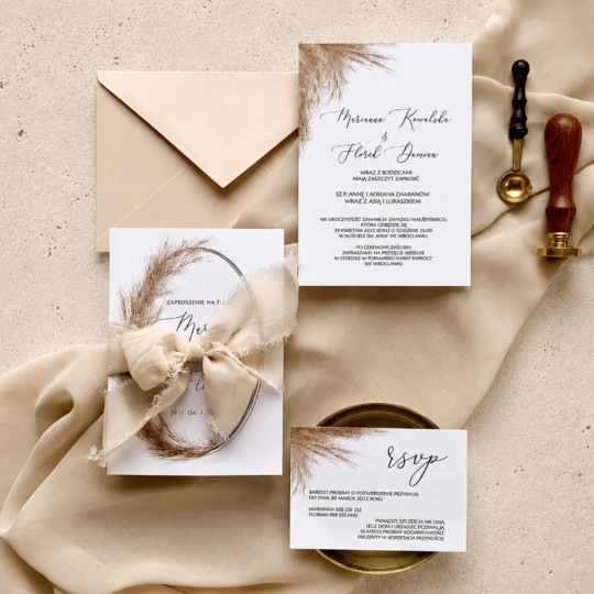 Zaproszenie ślubne z RSVP Minimal Pampas