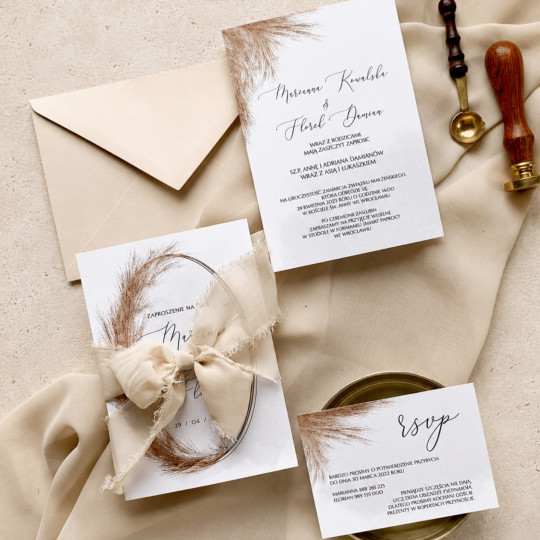 Zaproszenie ślubne z RSVP Minimal Pampas