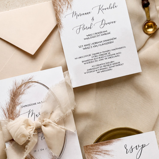 Zaproszenie ślubne z RSVP Minimal Pampas