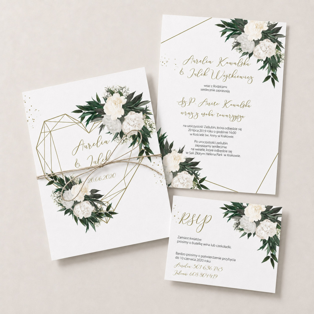 Zaproszenie ślubne z RSVP Heart Lines