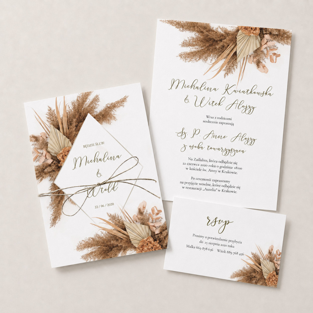 Zaproszenie ślubne z RSVP Geometric Pampas
