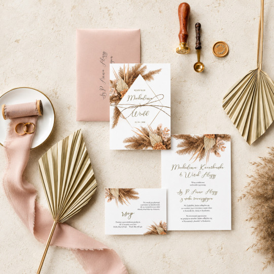 Zaproszenie ślubne z RSVP Geometric Pampas