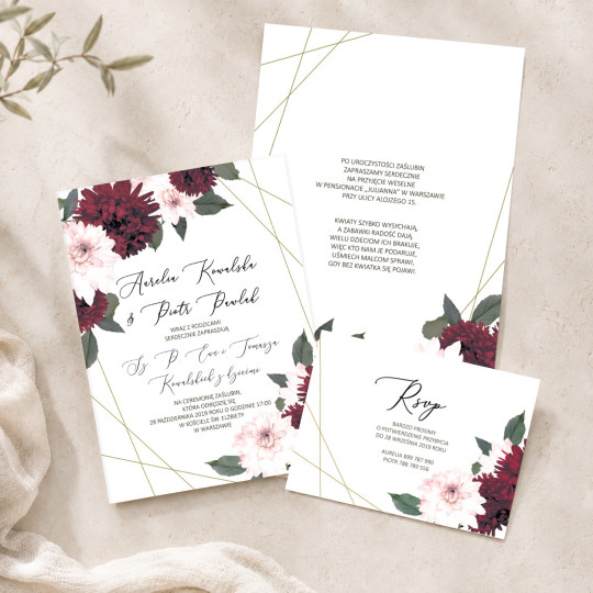 Zaproszenie ślubne z RSVP Rustic Burgundy