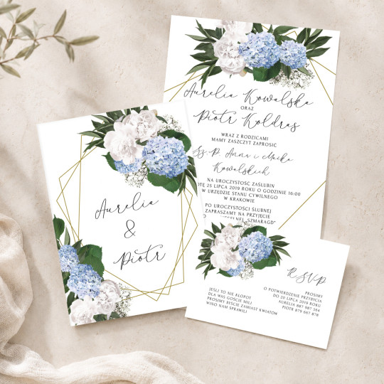 Zaproszenie ślubne z RSVP Pudrowe Hortensje