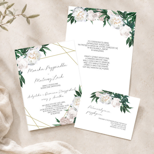 Zaproszenie ślubne z RSVP White Peony