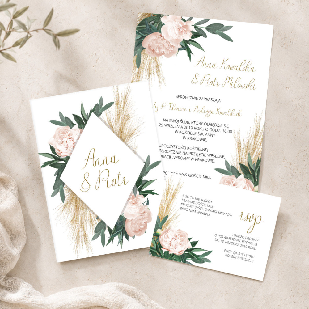 Zaproszenie ślubne z RSVP Floral Pampas Grass