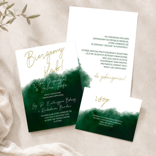 Zaproszenie ślubne z RSVP Szmaragd