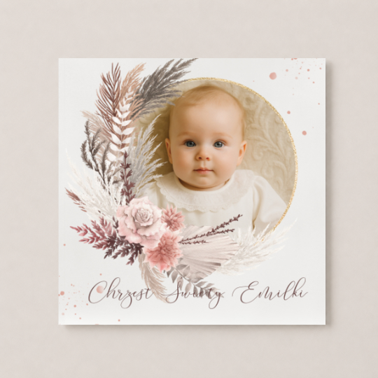 Zaproszenie na Chrzest Święty - KREATOR - Boho Wreath - ze Zdjęciem