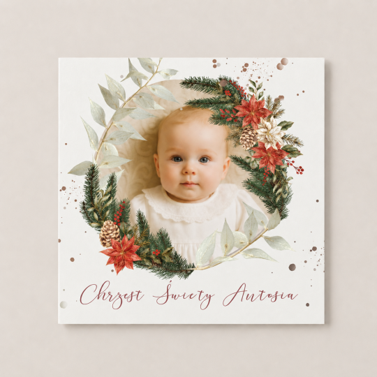Zaproszenie na Chrzest Święty - KREATOR - Rustic Christmas - Ze zdjęciem