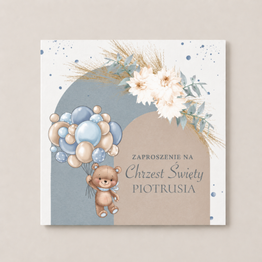 Zaproszenie na Chrzest Święty - KREATOR - Teddy Bear Blue