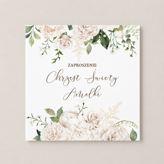 Zaproszenie na Chrzest Święty - KREATOR - White Peonies