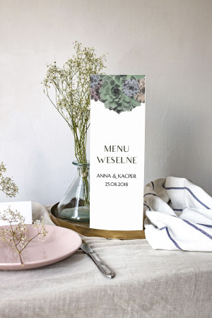 Menu weselne składane wolnostojące Sukulenty