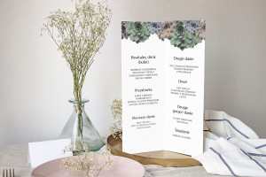 Menu weselne składane wolnostojące Sukulenty